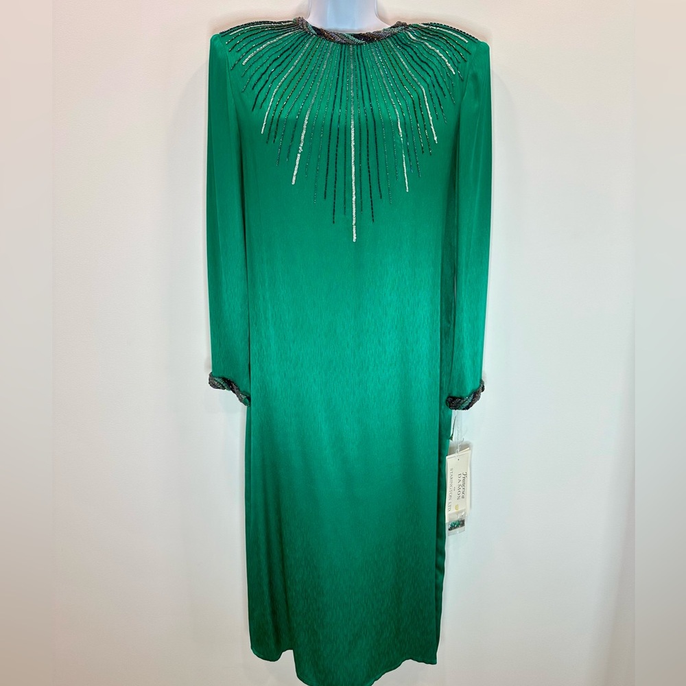 Vintage Francesca of Damon for Starington Green Silk Beaded Sequin Dress